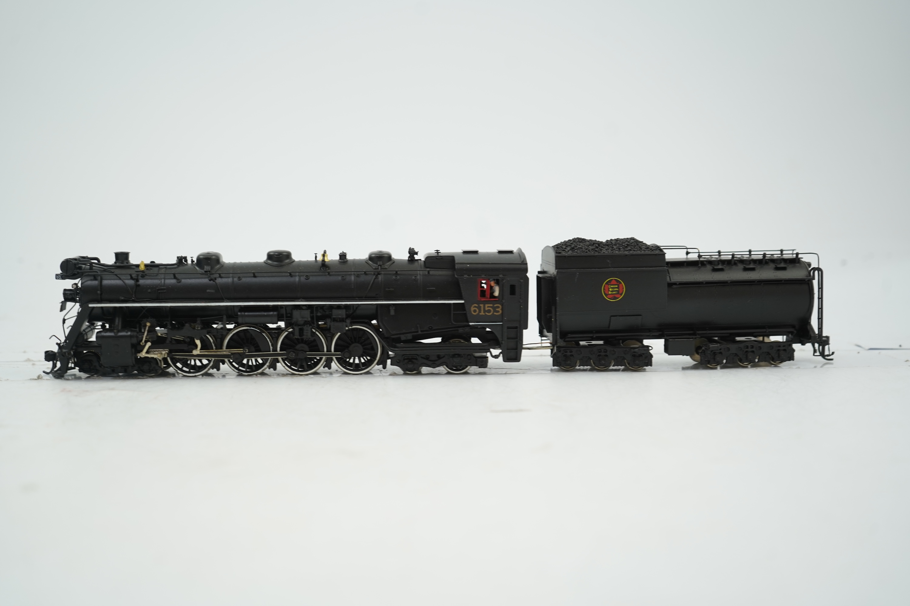 A boxed HO gauge VH Scale Models model of Canadian National Railway, 6153, 4-8-4 locomotive with bogie tender, powered for two rail operation.